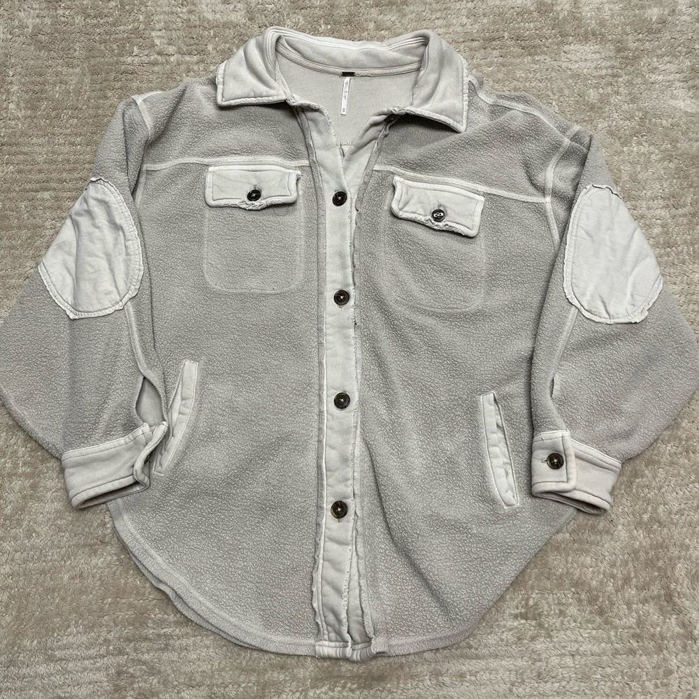 Free People Ruby Shirt Fleece Oversized Buttondown Shacket Jacket XS Cream